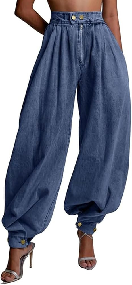 yoeasy Womens Zipper Jeans High Waisted Loose Harem Trousers Baggy Wide Leg Vintage Balloon Casua... | Amazon (US)