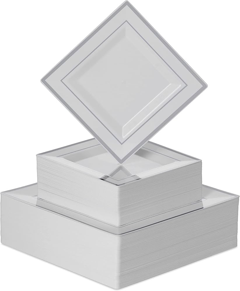 BloominGoods Disposable Plastic White Square Plates, 100-Pack 6.5 & 10 In. Combo Premium Heavy Du... | Amazon (US)