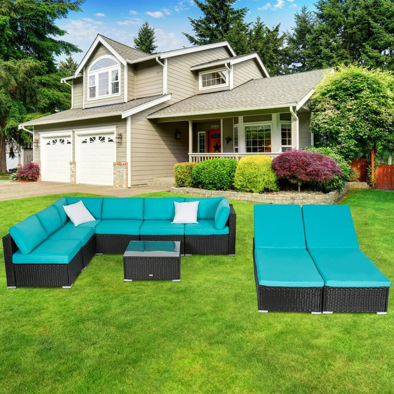 Kinbor 9pcs Outdoor Patio Furniture Sectional Pe Rattan Wicker Rattan Sofa Set with Chaise Lounge... | Walmart (US)