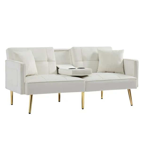 Yardi Yard Velvet 69" Convertible Loveseat Sofa Bed with 2 Cupholders for Living Room Cream | Walmart (US)