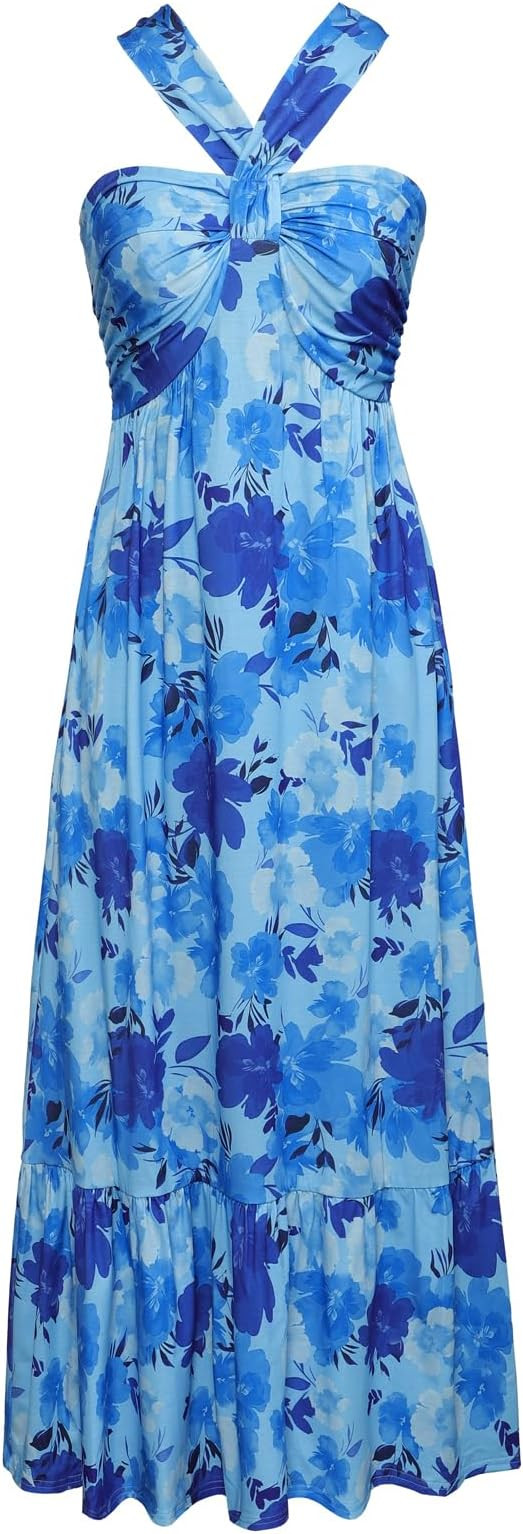 GRACE KARIN 2025 Women's Criss Cross Halterneck Sleeveless Summer Floral Print Flowy A Line Maxi ... | Amazon (US)