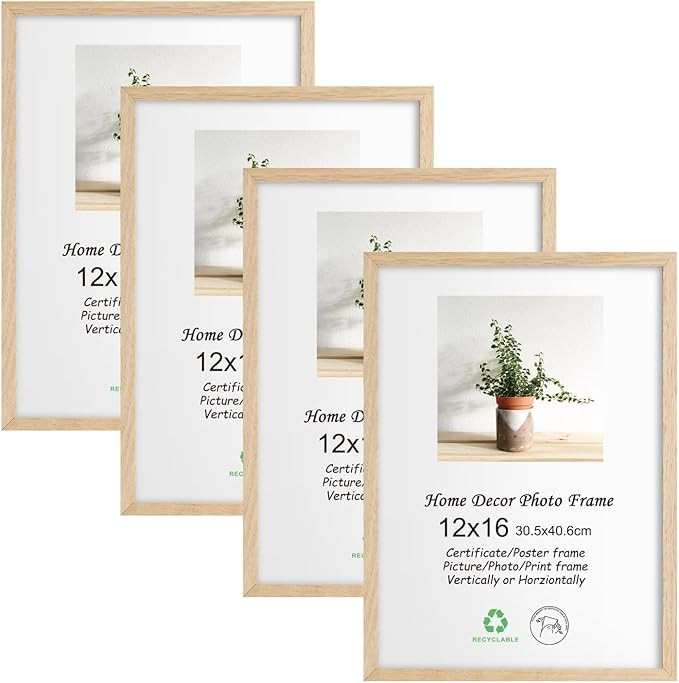 LYYYXGYP 12x16 Oak Wood Picture Frame 4 Pack Wooden Photo Frame Natural Solid Beige Frame Gallery... | Amazon (US)
