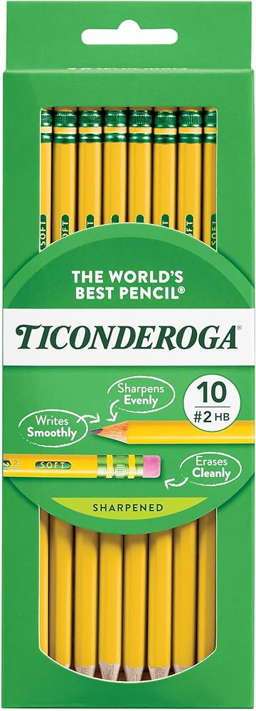 Ticonderoga Wood-Cased Pencils, Pre-Sharpened, 2 HB Soft, Yellow, 10 Count | Amazon (US)