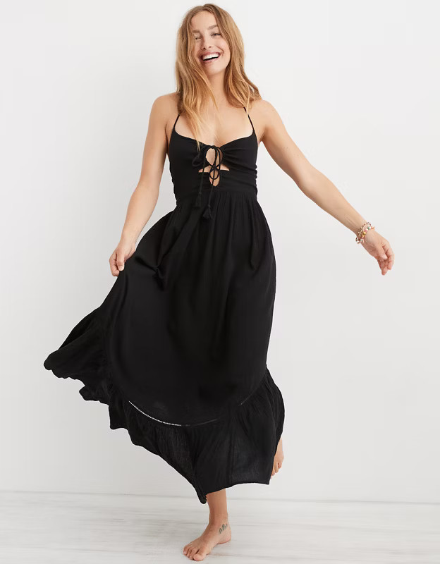 Aerie Halter Beach Maxi Sundress | American Eagle Outfitters (US & CA)