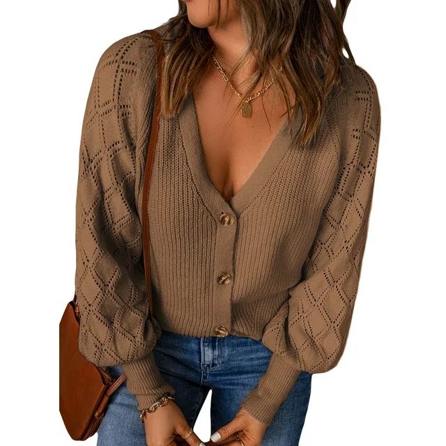 SHEWIN Womens Button Down Cardigan Sweater Long Sleeve Open Front Knit Outwear Casual V Neck Knit... | Walmart (US)
