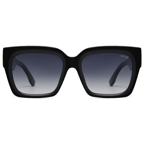 SOJOS Trendy Square Polarized Sunglasses Womens Retro Vintage Women 90s Sun Glasses SJ2612 Black Frame Grey Grading Lens | Amazon (US)