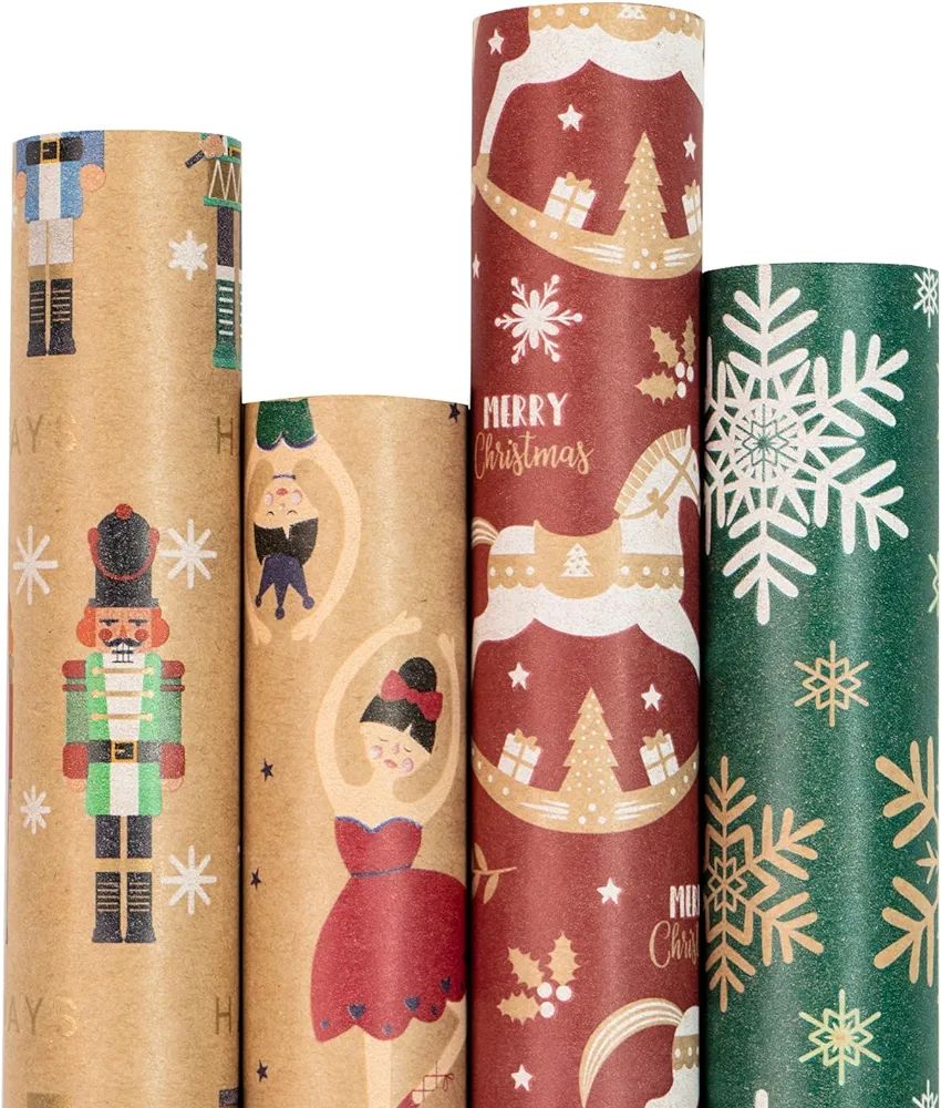 RUSPEPA Christmas Wrapping Paper, Kraft Paper - Nussknacker Solider, Trojan horse, Ballet Girl an... | Amazon (US)
