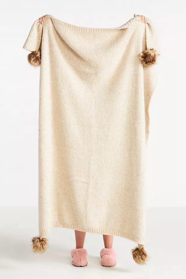 Faux Fur Pommed Throw Blanket | Anthropologie (US)