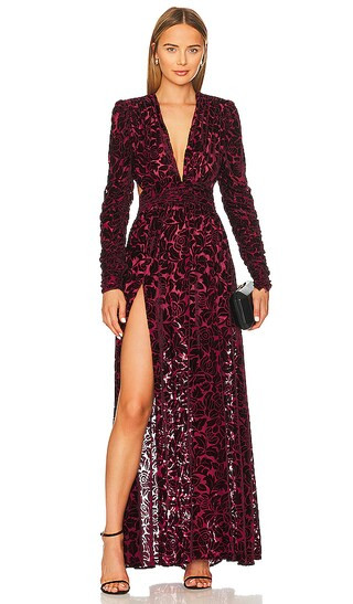 Bronx and Banco Velvet V-Neck Maxi Dress in Burgundy. - size XS | Revolve Clothing (Global)