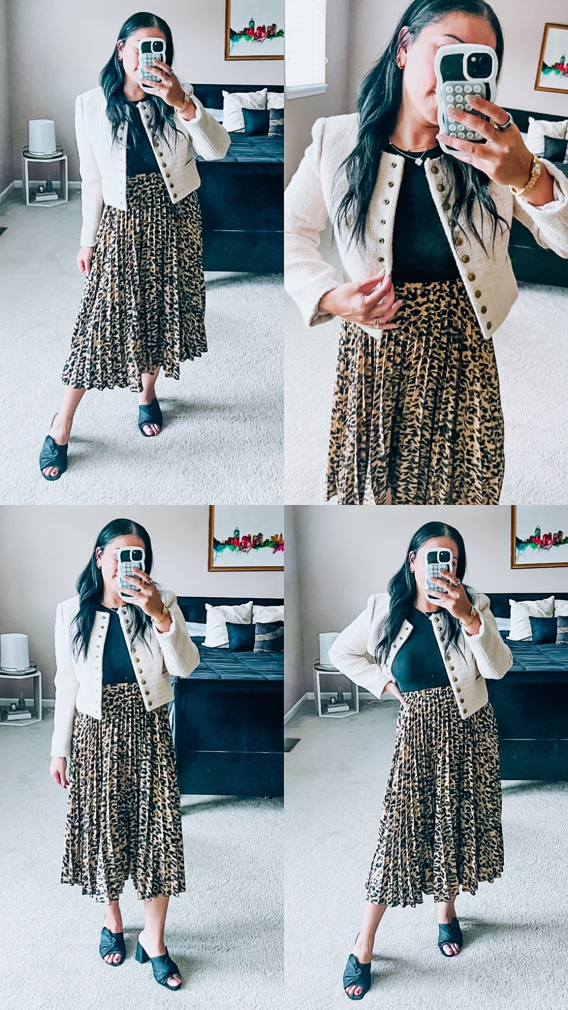 Leopard midi skirt
Jcrew lady jacket 
Target tank and mules
Gold jewelry 
Business casual


#LTKgrwm #LTKWorkwear #LTKootd