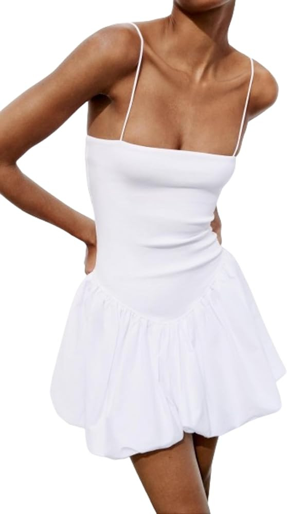 Flowy Mini Dress Casual Elegant Babydoll Dress for Women Strap Milkmaid Dresses Puffy Y2K Bubble ... | Amazon (US)