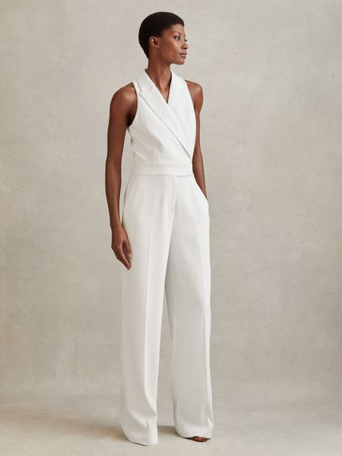 Double Breasted Satin Tux Jumpsuit | Reiss UK