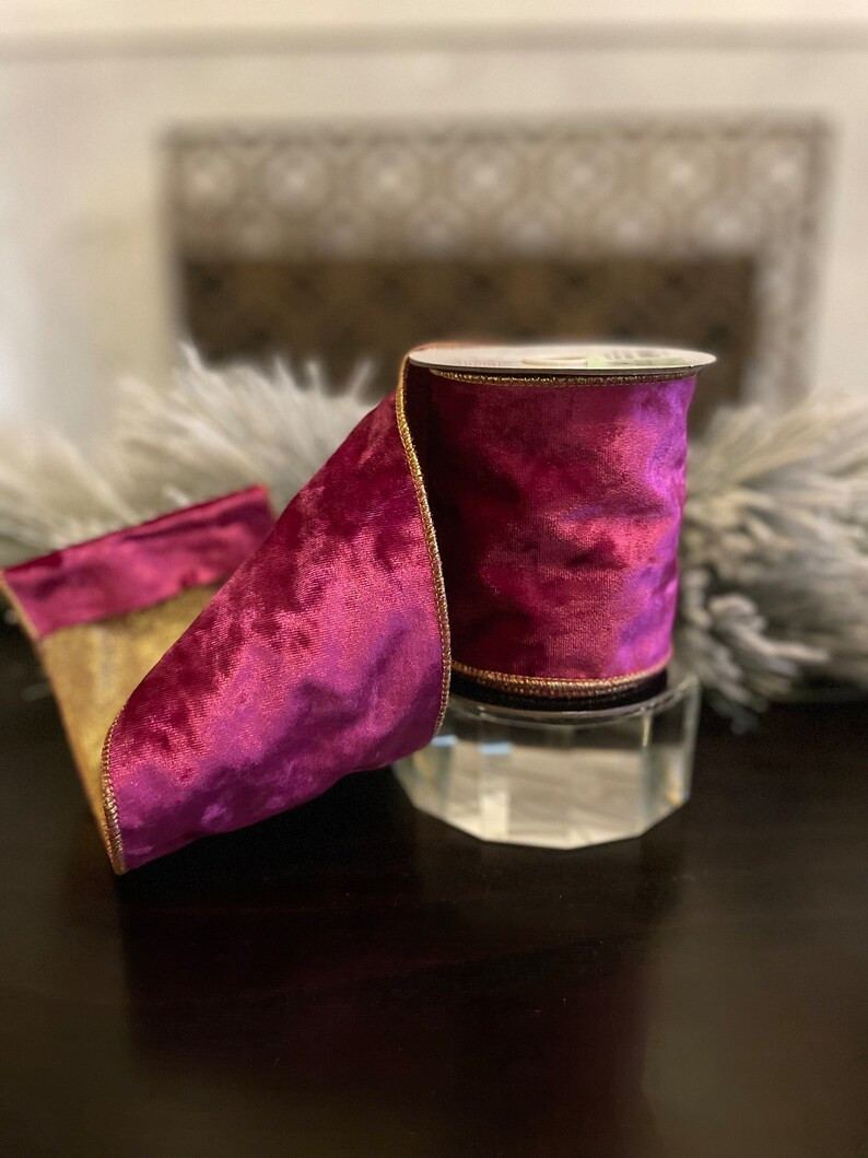 4 X 5 Yds. Designer Fuschia Luxury Textured Velvet Ribbon. - Etsy | Etsy (US)