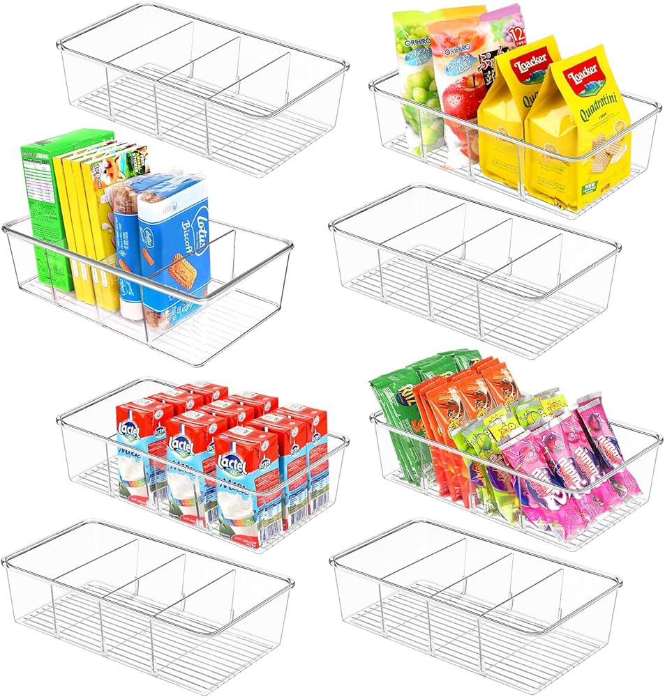 8 Pack Food Pantry Organization and Storage Bins,Plastic Clear Removable Snack Organizer Racks w ... | Amazon (US)