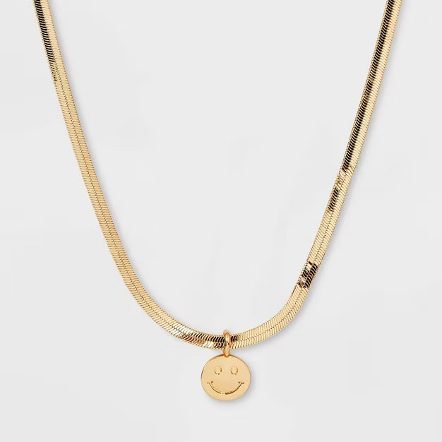Smiley Face Snake Chain Necklace - Wild Fable™ Gold | Target