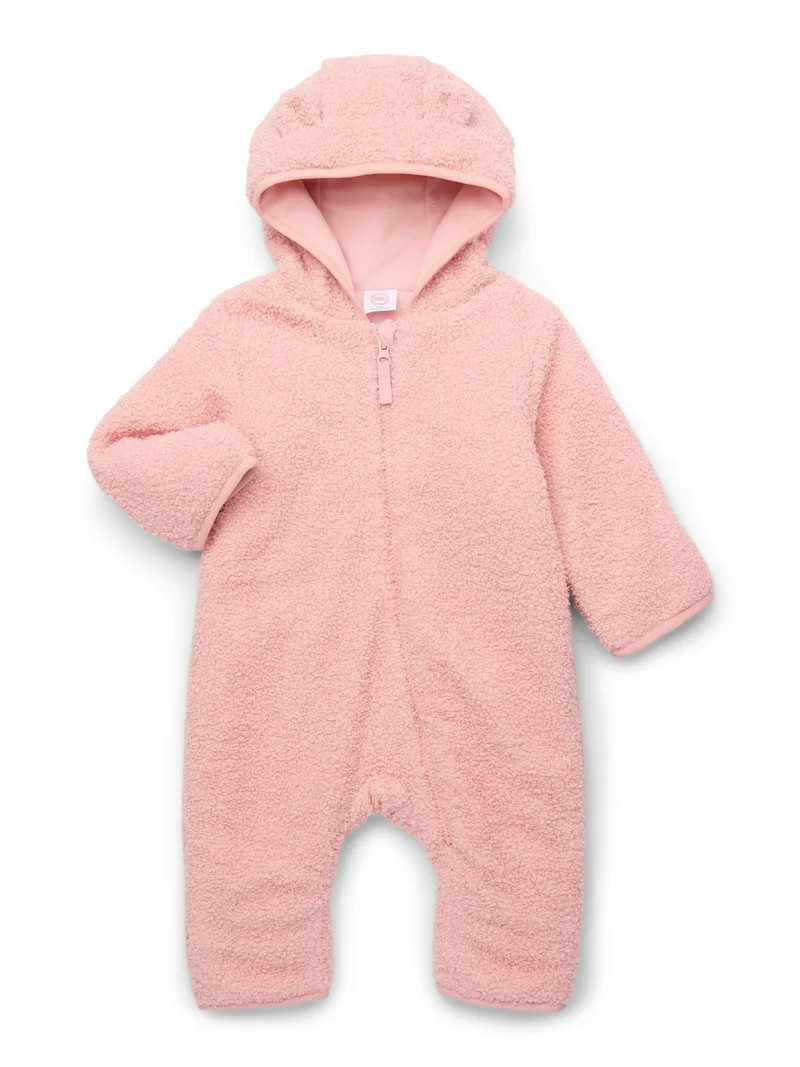Wonder Nation Baby Teddy Fleece Pram with Hood, Sizes 0M-9M | Walmart (US)