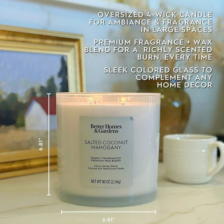 Better Homes & Gardens Salted Coconut Mahogany Scented 4-Wick Large Oversized Jar Candle 80oz. | Walmart (US)