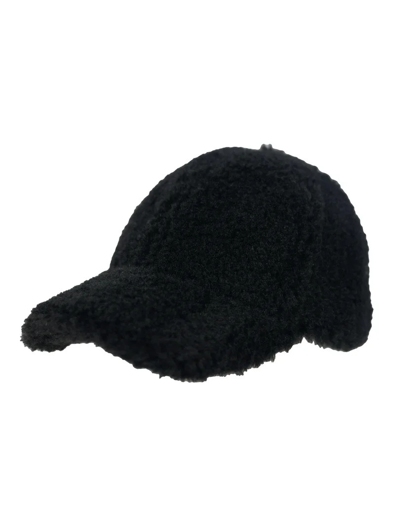 Time and Tru Women's Faux Shearling Winter Baseball Hat, Black | Walmart (US)