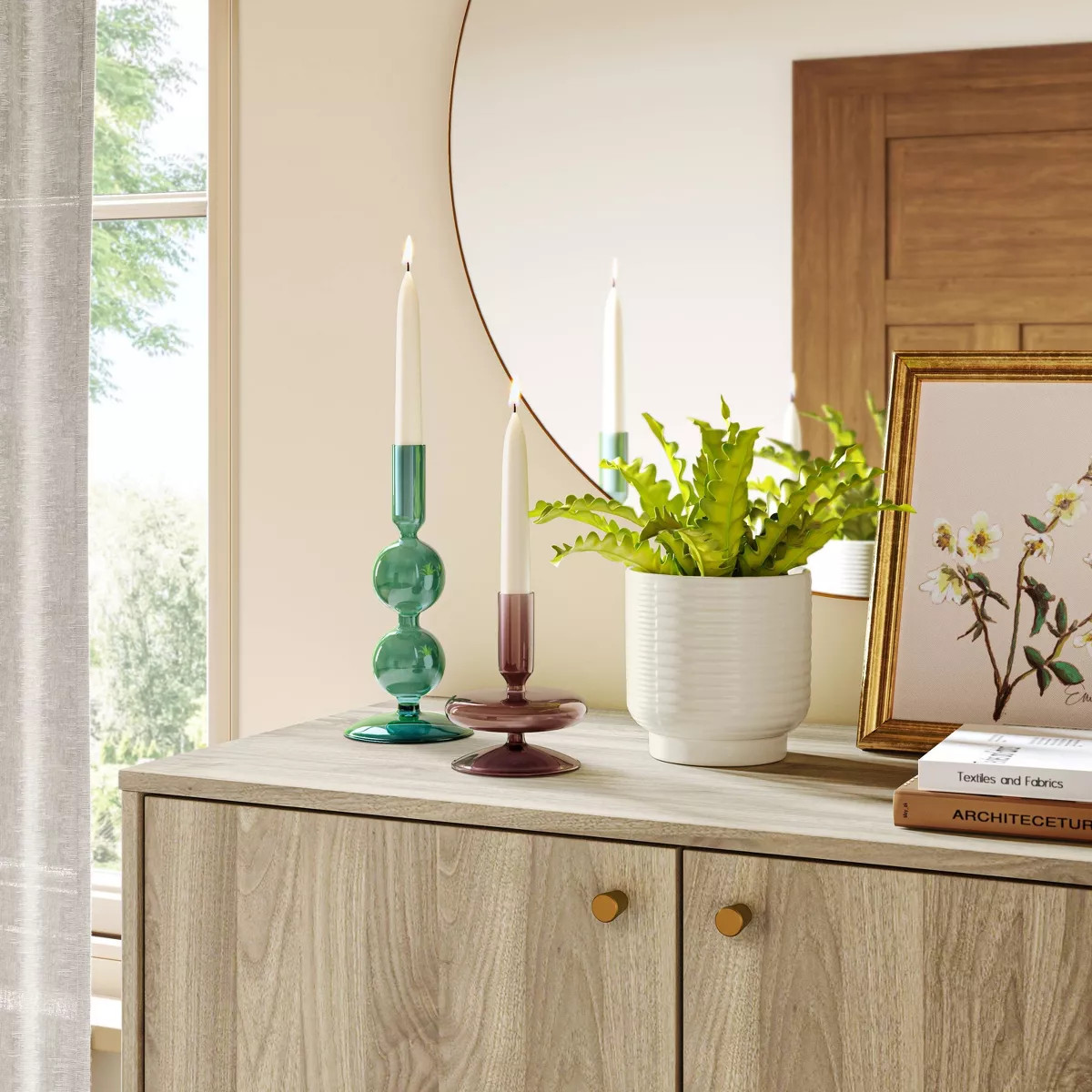 Round Modern Glass Taper Holder Green - Threshold™ | Target