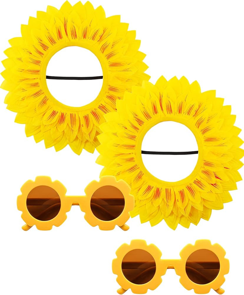 Dingion 2 Set Halloween Funny Sunflower Costume Flower Headgear and Glasses Performance Props for Halloween Festival | Amazon (US)