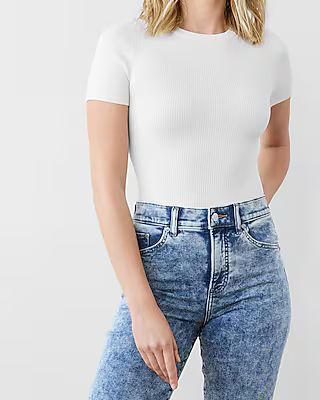 Body Contour Ribbed Short Sleeve Sweater | Express