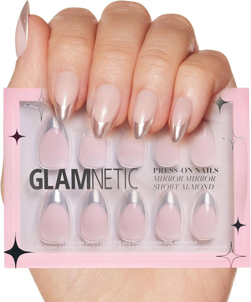 Glamnetic Press On Nails - Mirror Mirror | Trendy Short Almond Nails with Metallic Chrome Silver ... | Amazon (US)