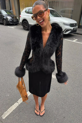 Girls with Gems Ella Squire Lace Fur Trim Top Black - Ella Squire Lace Fur Trim Top Black | Shop.com