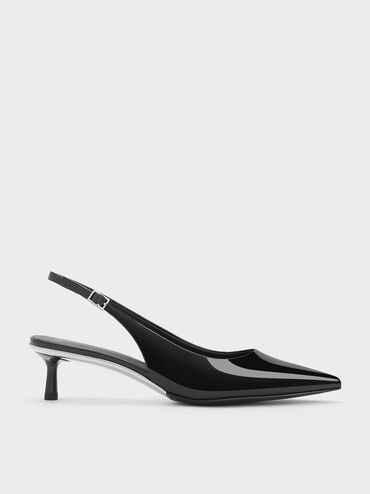 Black Curtis Patent Pointed-Toe Kitten-Heel Slingback Pumps | CHARLES & KEITH UK | Charles & Keith UK