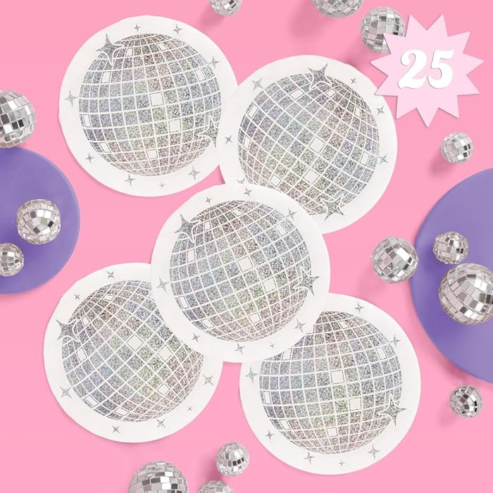 xo, Fetti Disco Ball Napkins - 3-ply, 25 pcs Shimmer Iridescent | Last Disco Bachelorette Decorat... | Amazon (US)