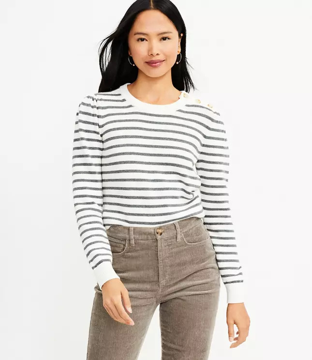 Striped Shoulder Button Sweater | LOFT