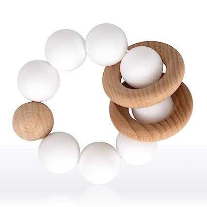 Teether Ring Toy for Baby, Silicone & Natural Wooden Infant Baby Bangle Teether Toys and Develop ... | Amazon (US)