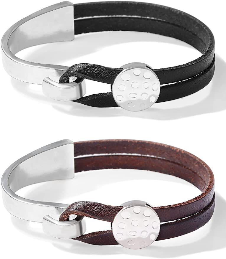 Amazon.com: YANCHUN Leather Bracelet for Men Black Brown Studded Boho Cuff Bracelets for Women Leath | Amazon (US)
