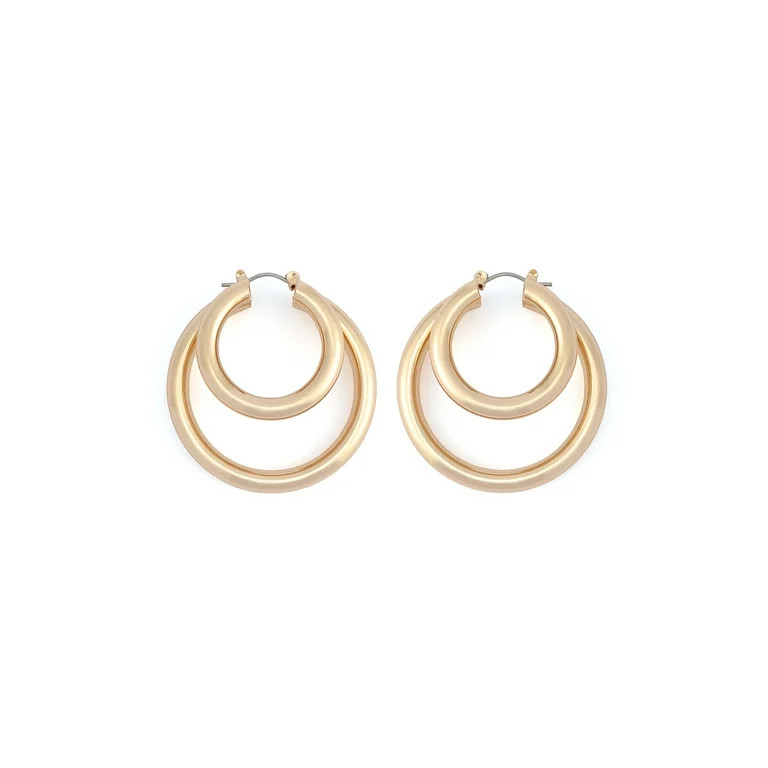 Madden NYC Women's Fashion Gold-Tone Double Layered Hoop Earrings | Walmart (US)