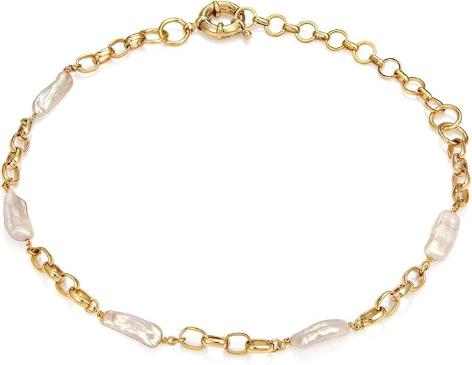 Amazon.com: 18K Gold Plated Gold Link Chain Necklace ,Gold paperclip necklace With Irregular Pear... | Amazon (US)