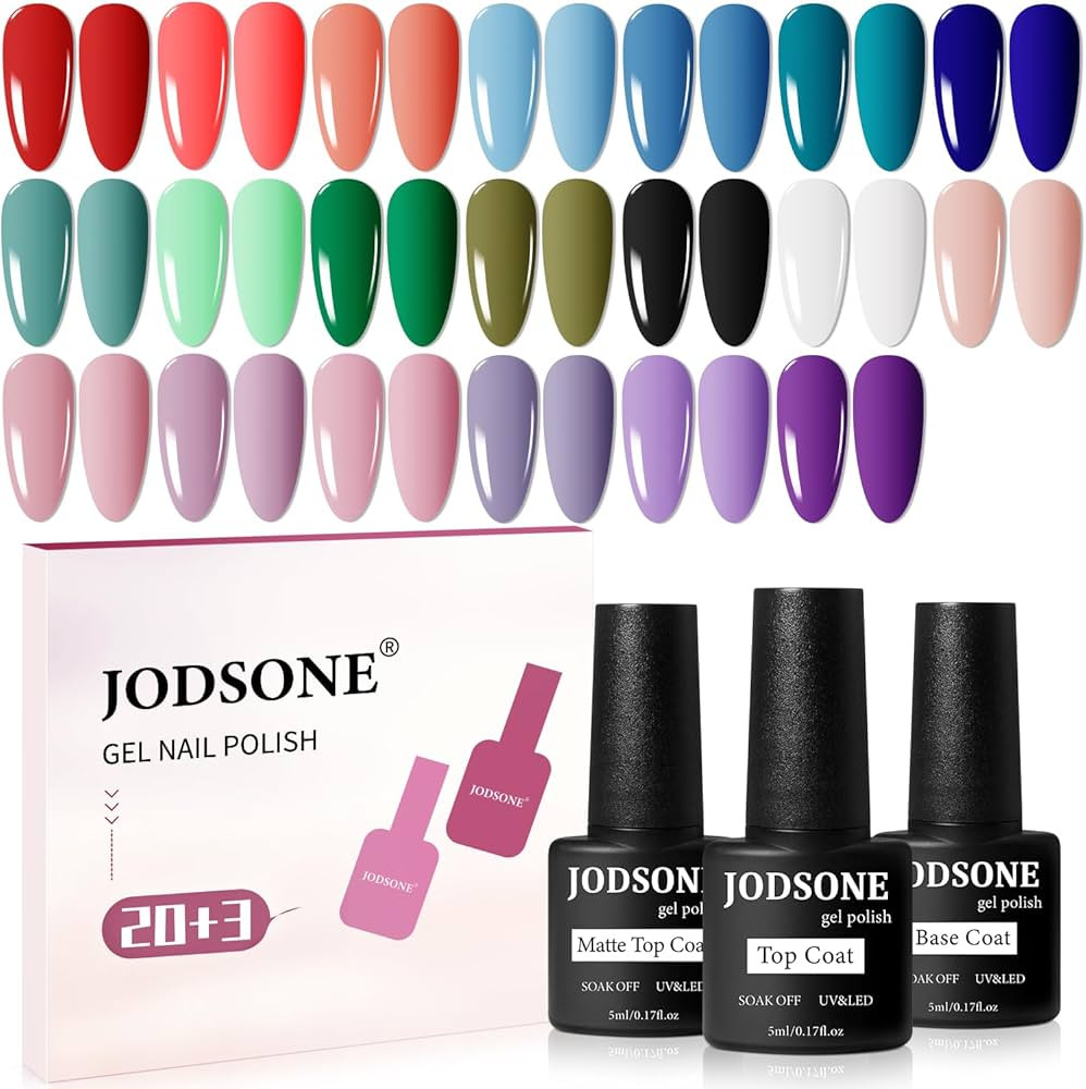JODSONE 23 PCS Gel Nail Polish Set with Base Glossy and Matte Top Coat Multicolored Gel Nail Long... | Amazon (US)