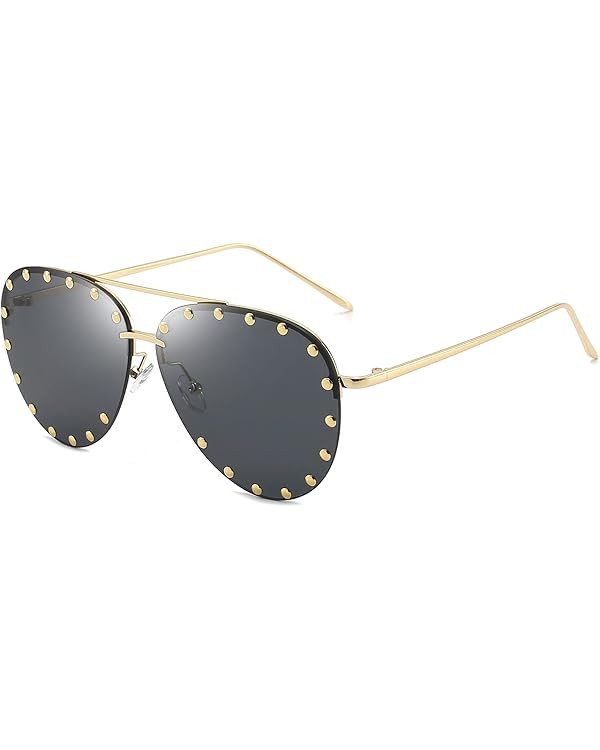 Dollger Studded Sunglasses for Women Fashion Studded Aviator Sunglasses Metal Frame UV 400 | Amazon (US)