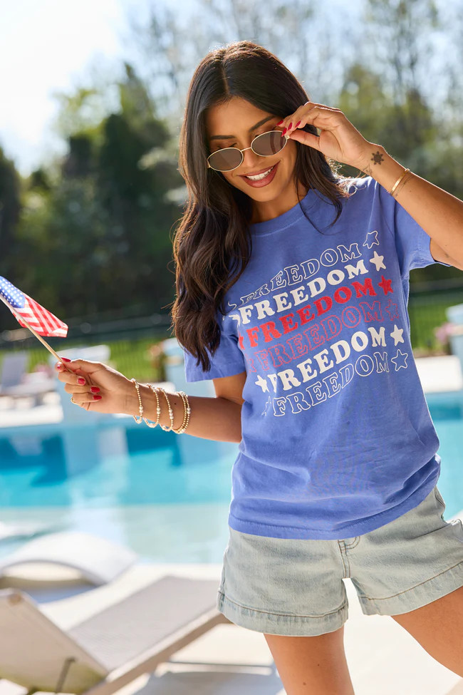 Freedom Repeat Blue Graphic Tee | Pink Lily