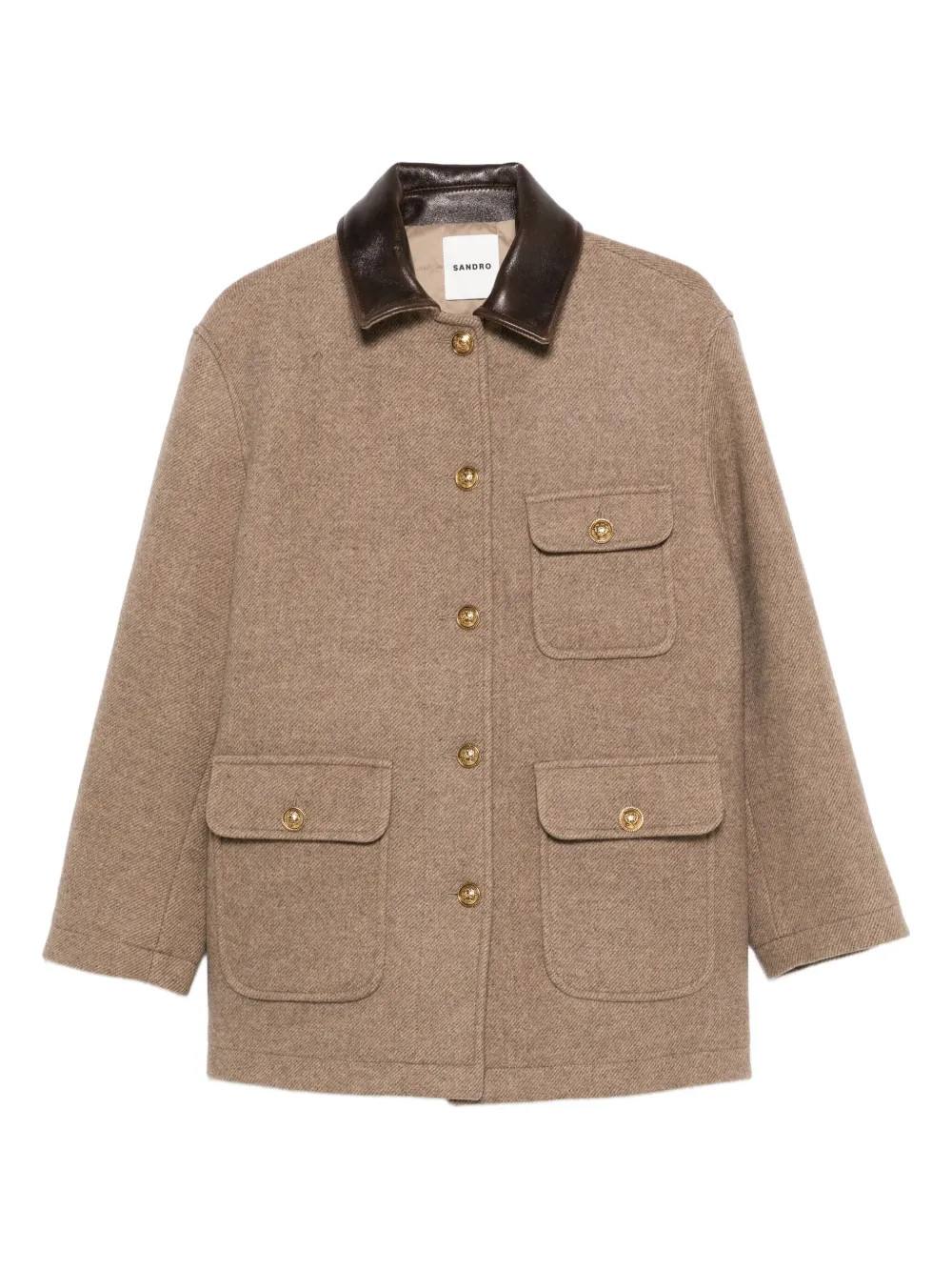 SANDRO contrast-collar flap-pockets single-breasted Coat | Brown | FARFETCH SI | Farfetch Global