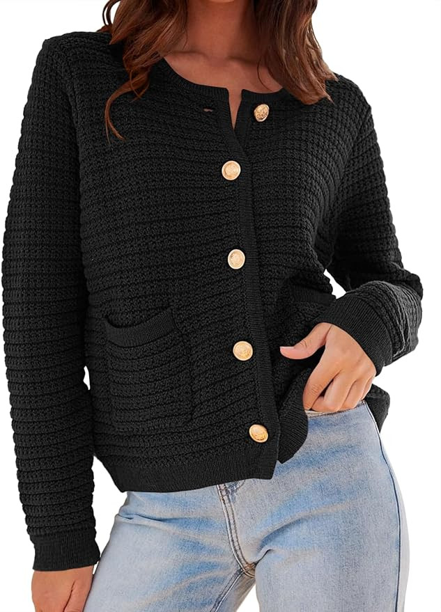 ANRABESS Women's Cardigan Sweaters 2023 Fall Open Front Long Sleeve Button Down Chunky Knit Cropp... | Amazon (US)