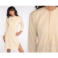 Pajama Shirt Dress Henley Tshirt 80S Night Cream Thermal Pajamas Retro Vintage Long Sleeve Button Up | Etsy (US)