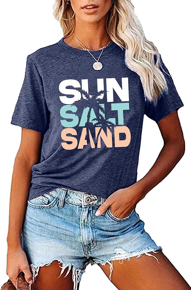 Sun Salt Sand Beach Tshirt for Women Summer Coconut Tree Graphic Casual Short Sleeve Loose Fit Te... | Amazon (US)