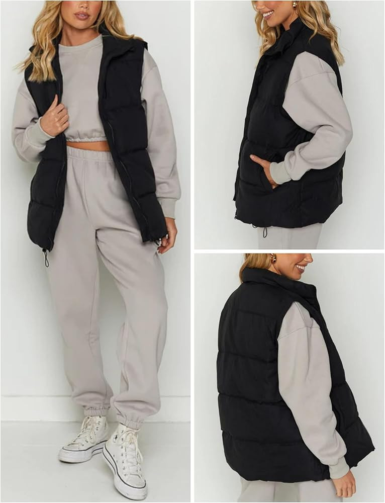 Huaqiao Women's Quilted Puffer Vest Stand Collar Sleeveless Coat Zipper Winter Gilet Jacket | Amazon (US)