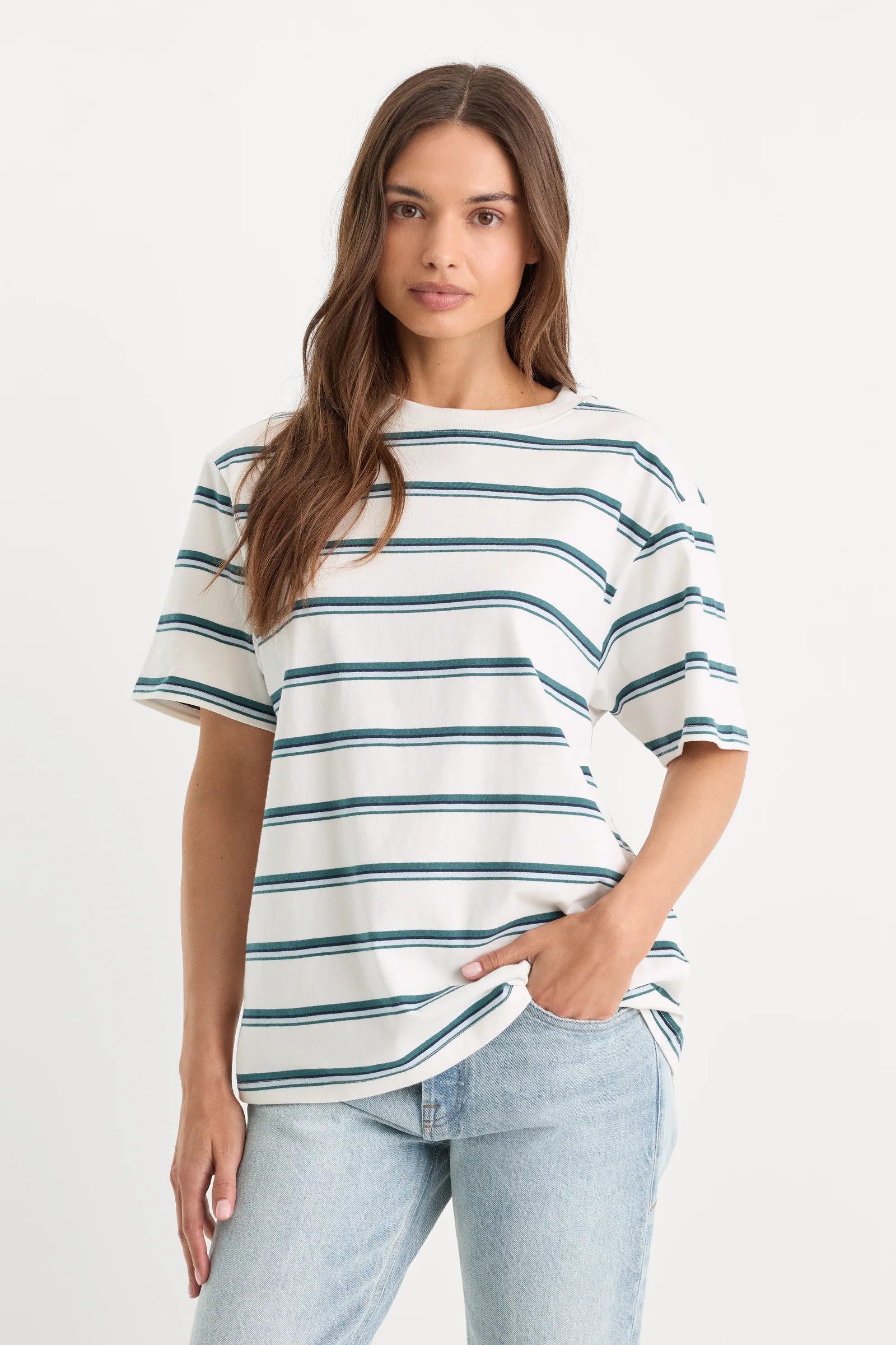 THE OVERSIZED TEE | HARBOR STRIPE CLOUD WHITE | Good American