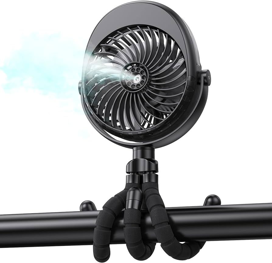 Portable Stroller Fan with Mist, Rechargeable Misting Fan with Water Spray, 270° Pivot Personal ... | Amazon (US)