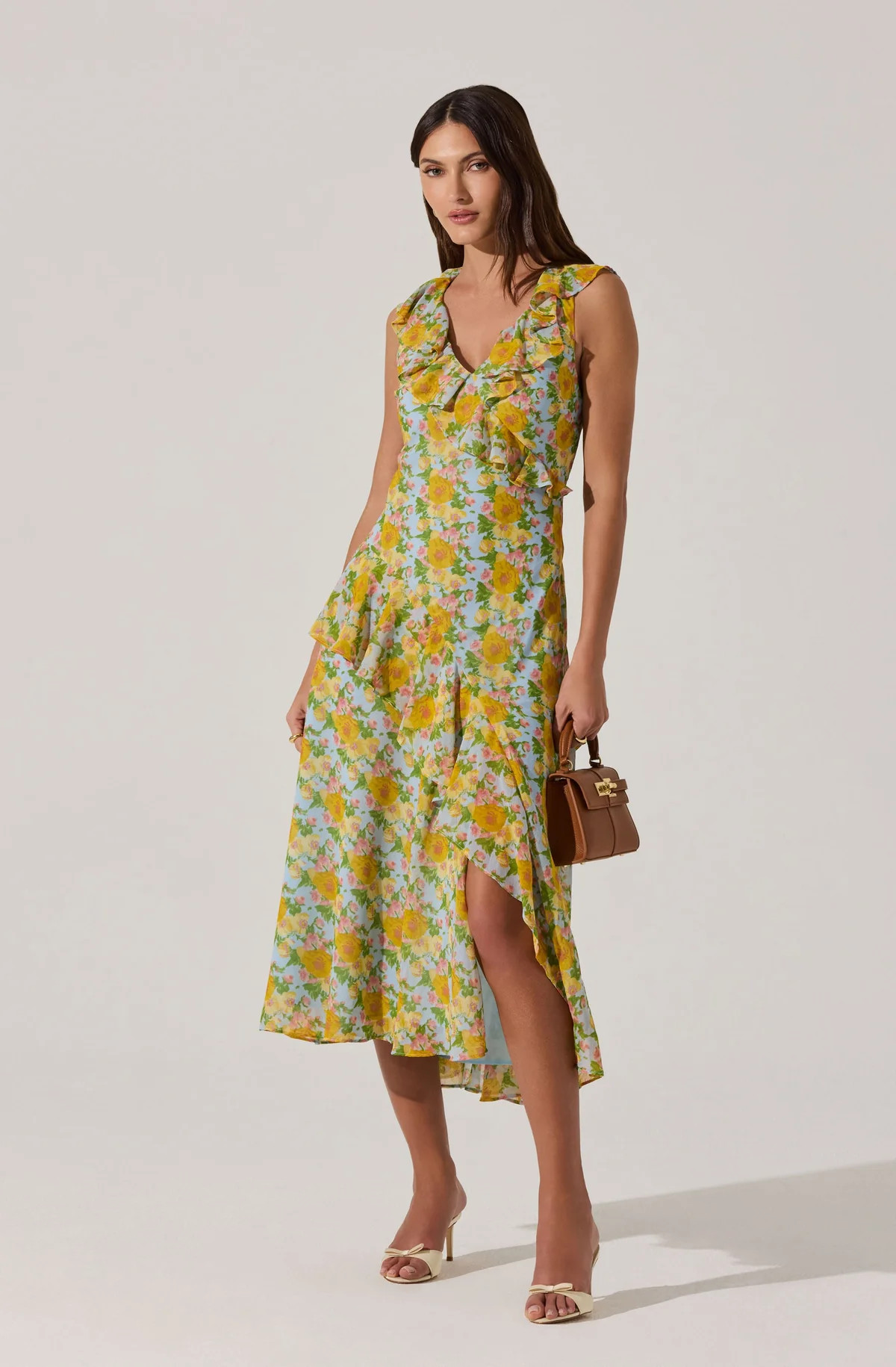 V-neck Floral Ruffle Midi Dress | ASTR The Label (US)