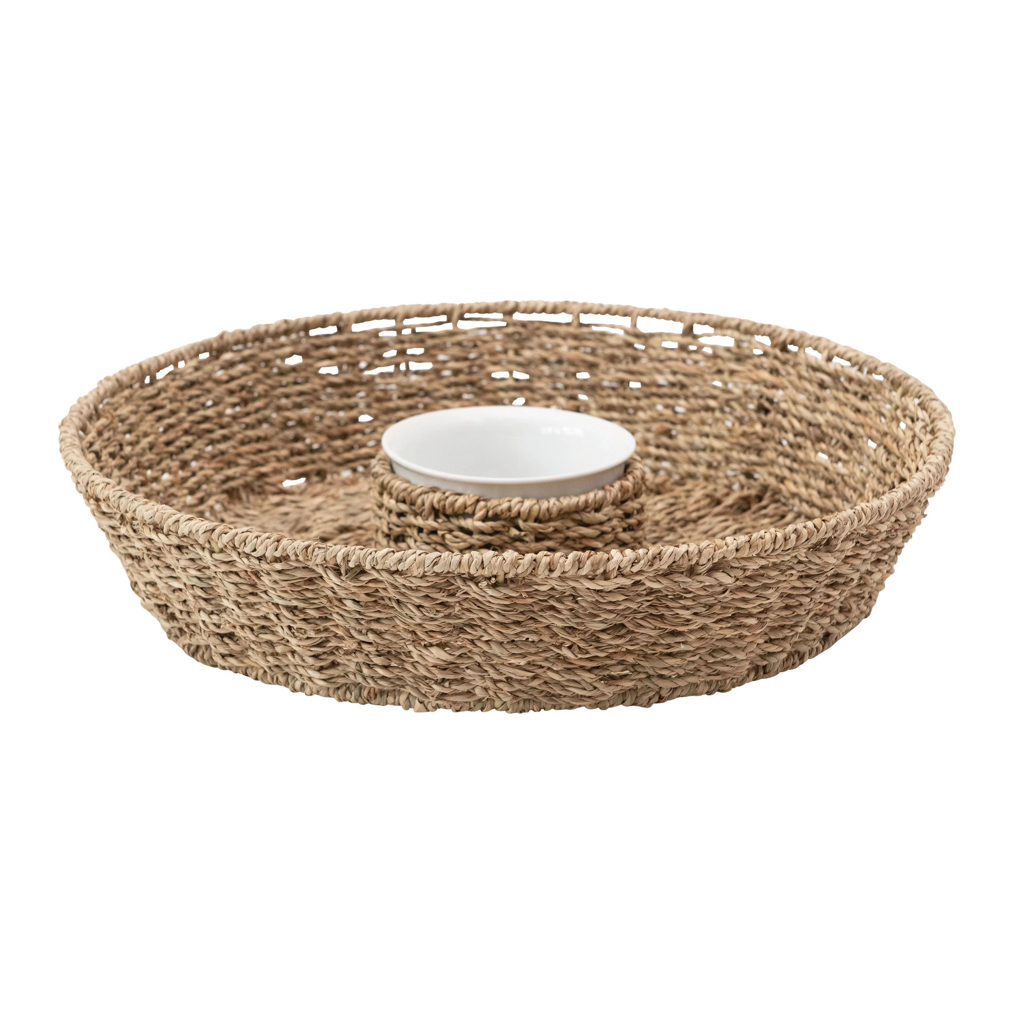 Creative Co-Op Hand-Woven Seagrass Chip & Dip Basket with 6 oz. Ceramic Bowl, Set of 2 - Walmart.... | Walmart (US)