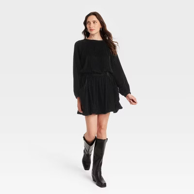 Women's Long Sleeve Velvet Mini A-Line Dress - Universal Thread™ Black | Target