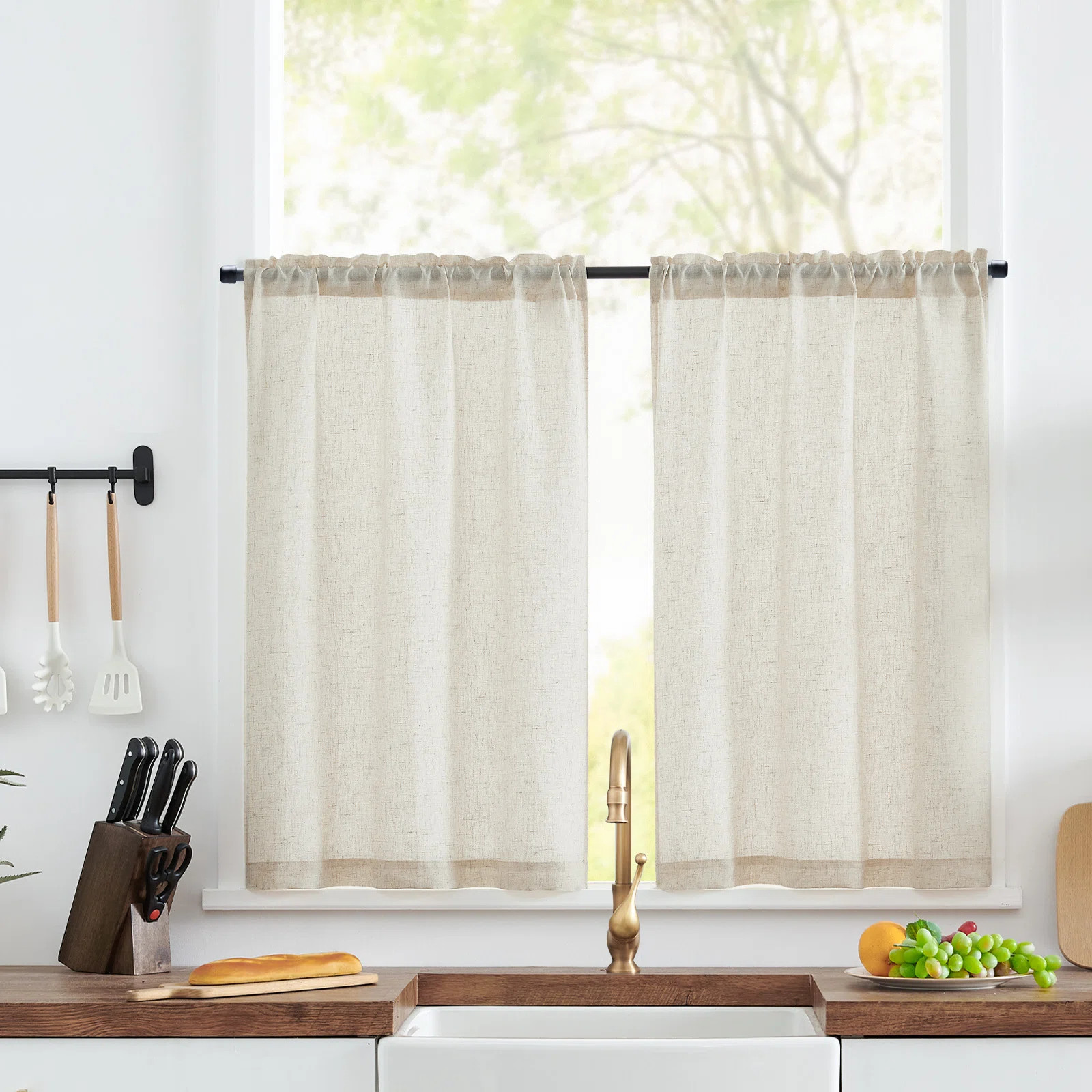 Klyde Linen Blend 26'' W Cafe Curtain Kitchen Curtain (Set of 2) | Wayfair North America