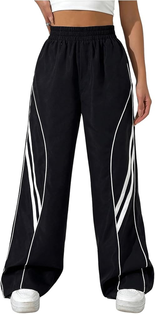 GORGLITTER Women's Y2k Elastic High Waisted Baggy Track Pants Vintage Wide Leg Parachute Trousers | Amazon (US)
