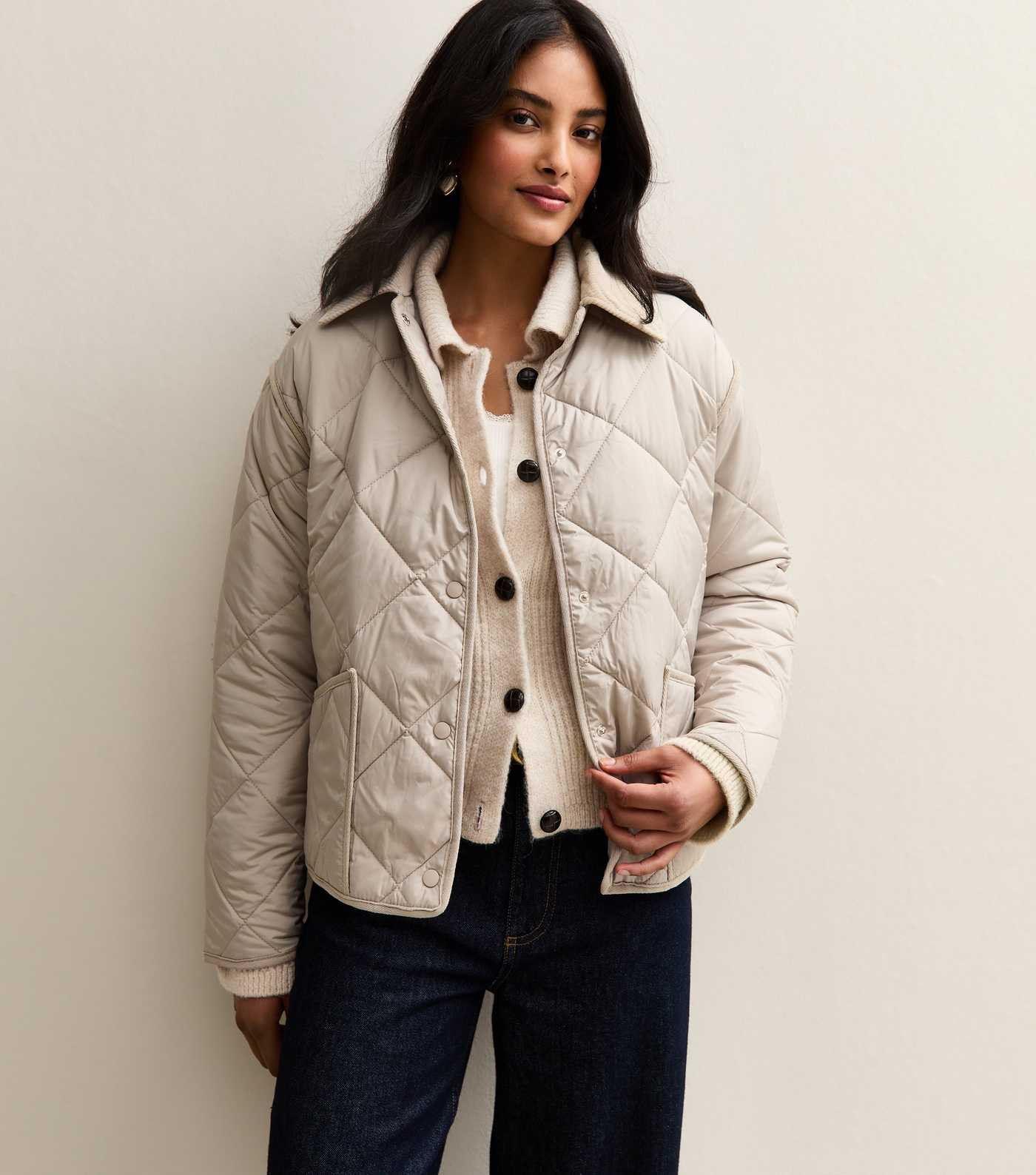 Off White Corduroy Collar Quilted Jacket | New Look | New Look (UK)